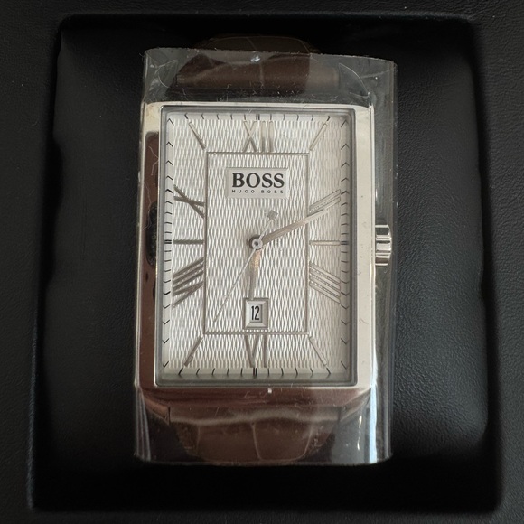 Hugo Boss Classico Silver Rectangle Dial Brown Leather Men’s Watch 1512967 - Picture 2 of 13